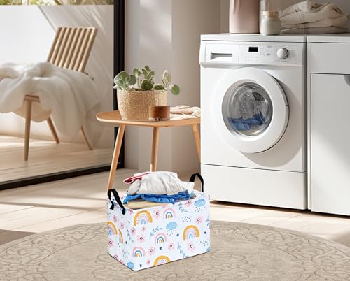 Image of Rec Rainbow Print Box Hamper Storage Basket Collapsible Organizer Bin Gift Shelf Baskets for Home and Kitchen Storage
