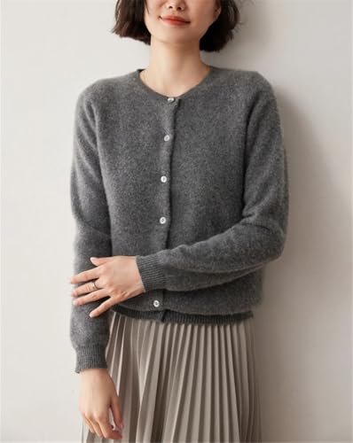 Women's O Neck Cashmere 100 Percent Button Cardigan Knit Warm Long Sleeve Sweater3