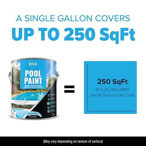 Dyco Waterborne Acrylic Pool Paint, Resistant to UV, Water, Salt, Chemicals, Fading, Cracking & More, Seals Hairline Cracks (Ocean Blue, 1 Gallon)