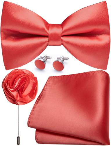 Image of Solid Color Bow Ties for Men Silk Pre-tied Tuxedo Bowtie Set 4PCS