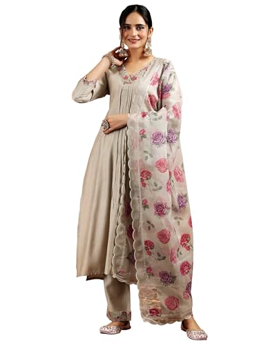 Image of Libas Yoke Design Silk Blend Straight Kurta With Trouser and Dupatta