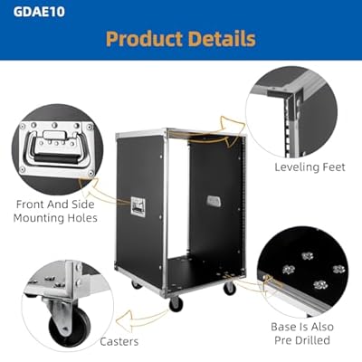 16U Network & Audio Rack with Feet & Wheels, Rack-Mount Cabinet Case, Server Rack Cabinet, for AV, DJ, Home Theater, Network, Server, Computer, Electronics