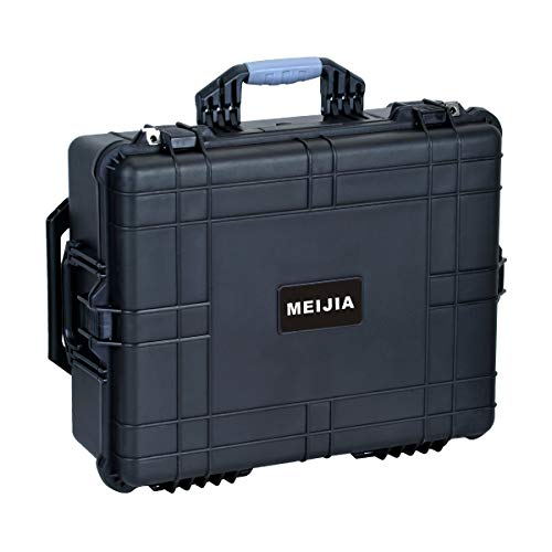 Image of MEIJIA Portable Waterproof Protective Case, Hard Camera Case With Retractable Pull Handle And Rolling Wheels, Customizable Fit Foam Inserted, Elegant Black, 24.25 X19.41 X9.76 inche