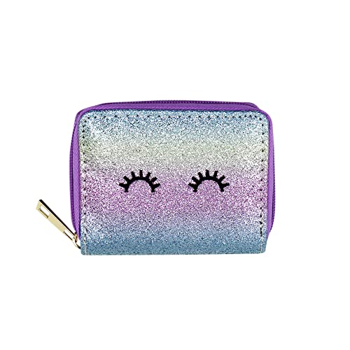 Women Small Short Wallets Mermaid Scale Coin Purse Credit Card Holder with Zipper for Teen Girls, EObb-22030965F-01