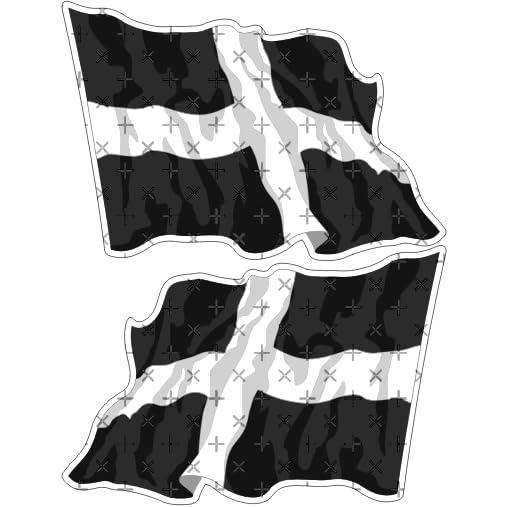 Cornwall Cornish Waving Flag St Piran's Cross England Britain UK 4,7" (120mm) Vinyl Bumper Stickers, Decals x2