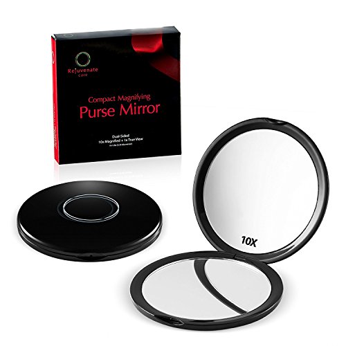 Compact Mirror 10X Magnifying Makeup Mirror Perfect for Travel Purse 2 Sided With 10X Magnifying Mirror 1X True Mirror