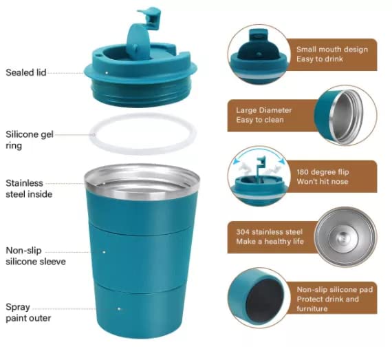 Image of YELONA Aqua Blue 380 ML Insulated Stainless Steel Coffee Tea Tumbler for Hot Cold Beverages Portable Travel Mug Leak Proof Sipper Lock Lid Thermos Multipurpose for Home Office Gifts
