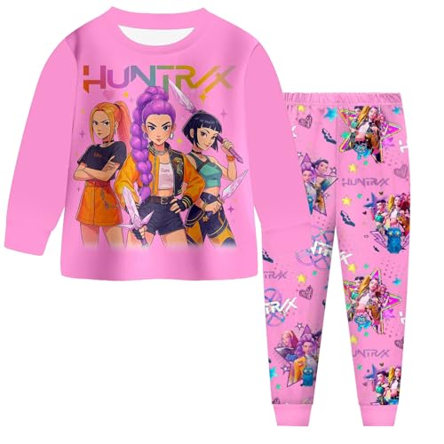 K-K-pop Pyjamas Cartoon Merch Clothing Nighties Sleepwear Girls 2 Piece Tracksuit Sets D-D-emon H-H-unters Cute Crewneck Kids Music Party Pjs Set Casual House Wear