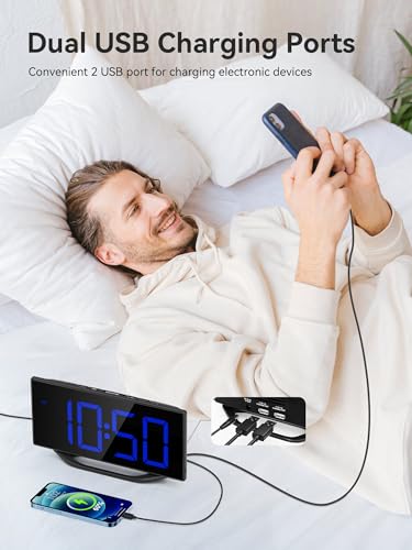 Image of Digital Alarm Clock for Bedroom Bedside, Large Big Numbers Display with Brightness Dimmer, Plug-In Electric Desk Clock with Battery Backup, USB Charging Port, Adjustable Volume, 12 /24Hr, Snooze