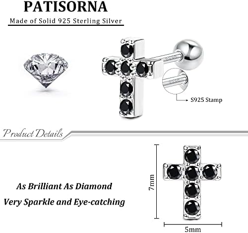 Kakonia 925 Sterling Silver Cubic Zirconia Small Cross Stud Earrings with Screw Back Lock for Toddlers Girls - Hypoallergenic Tiny Cute Stud Earrings Christian Jewelry for Women