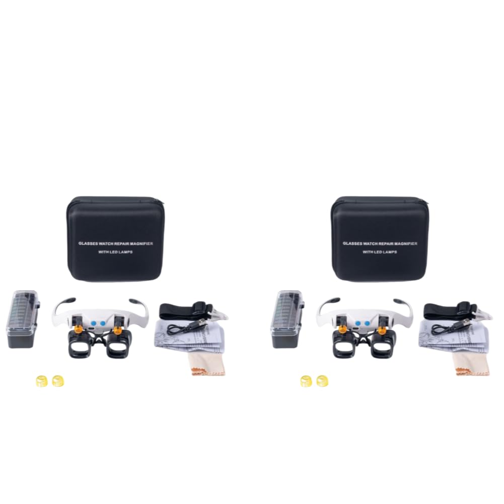 2set Magnifying Glasses for Close Work, with LED & Interchangeable Lens High-Definition Magnifying Glass 2X 4X 6X 10X 13X Lenses Head-Mounted Magnifier For Mechanical & Jewelry Appraisal