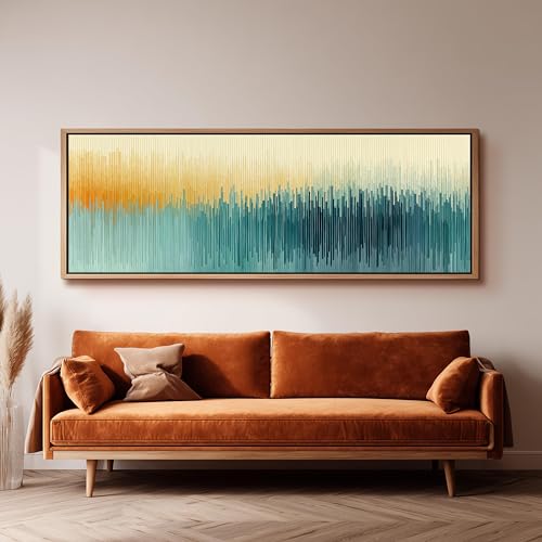 Tableau horizontal turquoise et or 45x135cm pour salon - 2
