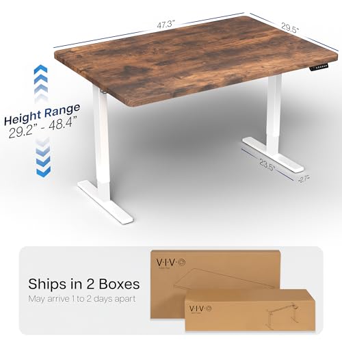 Image of VIVO Electric 48 x 30 in Rustic Standing Desk, Memory Height Adjustment, 1B Series, Holds 220 lbs, One-Piece Vintage Brown Top, White Frame, DESK-KIT-1W5N