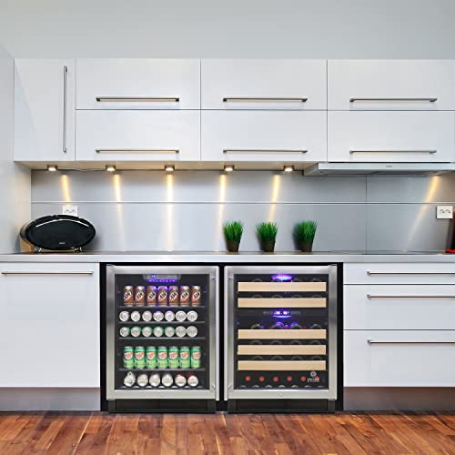 Image of Vinotemp 46 Bottle Wine Cooler Refrigerator Freestanding or Built-in Wine Fridge with Dual Zone Temperature Control, Front Venting with Glass Door and Safety Lock, 46 Bottle, Black