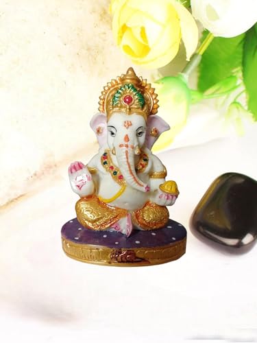 Image of Handmade Polyresin Ganesh Idol and Figurines for Spiritual Vaastu Pooja Decorative Sculpture for Puja Gifts & Decoration Items for Home Decor Showpiece (Gaddi Ganesha)