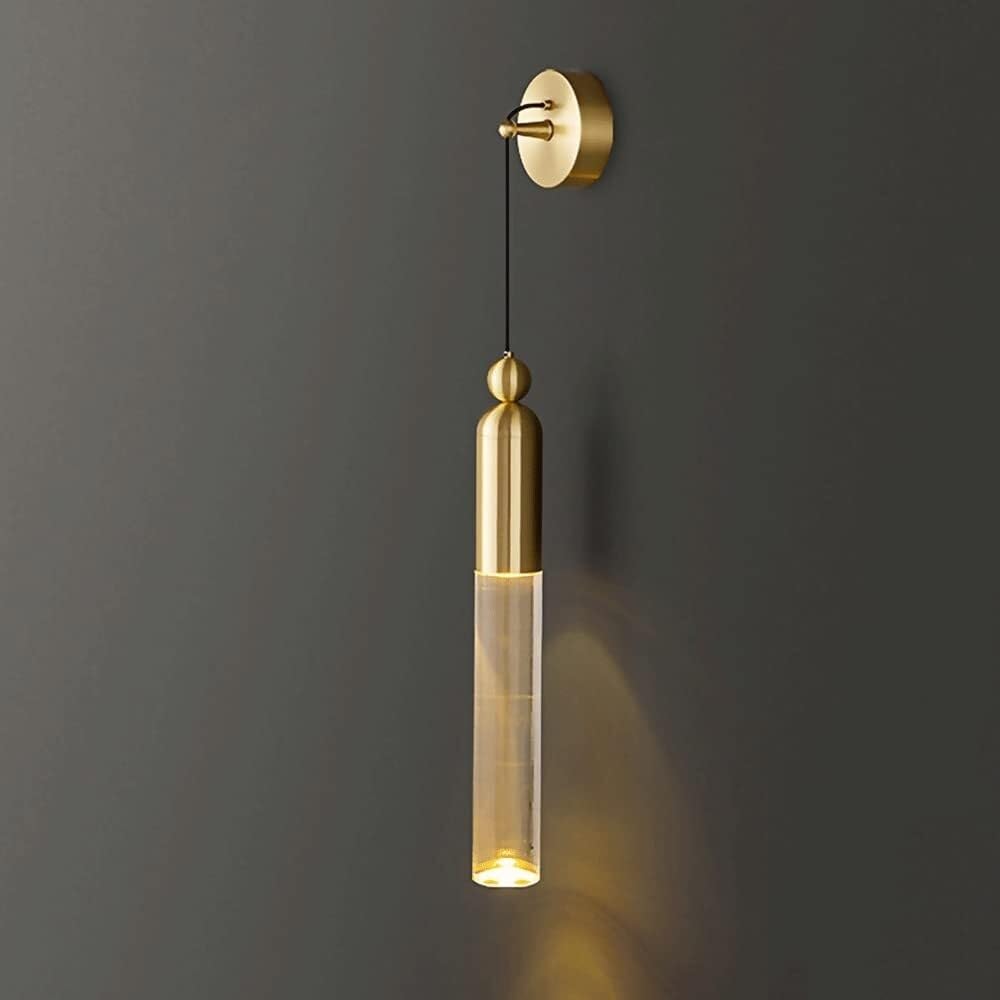 HXYSXHJUO Copper Long Tube Wall Sconce H65 Brass Lamp with Acrylic Flute Lampshade Modern Minimalist Light for Bedroom Bedside Living Room Study Corridor Entryway Restaurant Mounted L