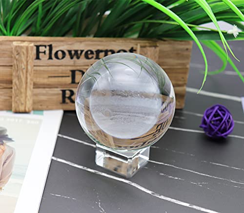 Image of 3 Inch /80MM Jupiter Crystal Ball, Display Globe Full Sphere Glass Paperweight with Clear Stand 3D Laser Engraved Glass Ball Sphere(Gifted Box Package)