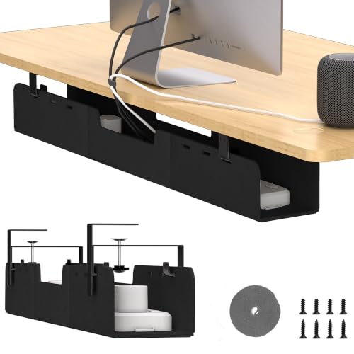 Image of No-Drill Under Standing Desk Cable Management,31.5 inch L,Black | Upgraded 0.25 inch Heavy-Duty Felt Cable Organizer,Desk Wire Management Tray with Clamp or Screw Mount, for Home Or Office