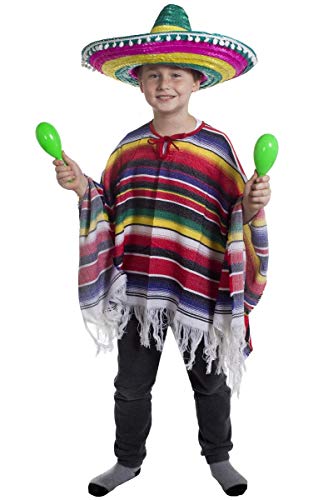 I LOVE FANCY DRESS Poncho multicolorido para crianças com chapéu multicolorido