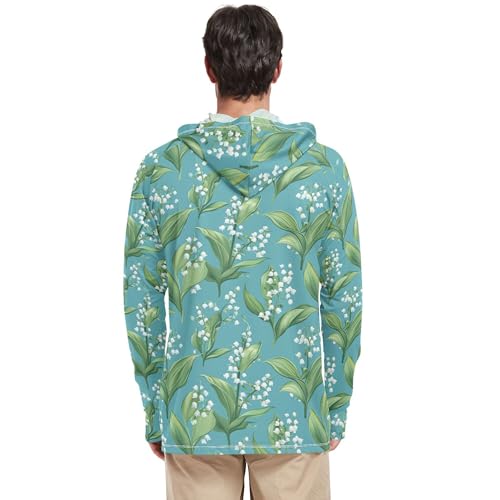 Cartoon Lily Turquoise Mens Sun Protection Hoodies Long Sleeve Sailing Shirts UPF 50+ Farmer Shirt S3