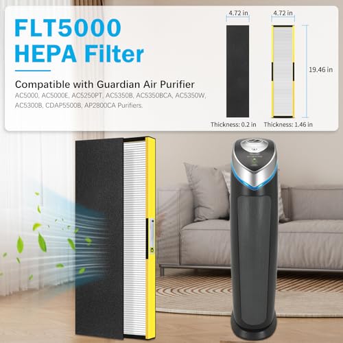 Image of FLT5000 Filter-C True HEPA Replacement Filter for Guardian AC5000E AC5000 Air Purifier Compatible with AC5250PT, AC5350B, AC5350W, AC5350BCA, AC5300B Air Cleaner, 2 Pack HEPA + 4 Pre-Filters