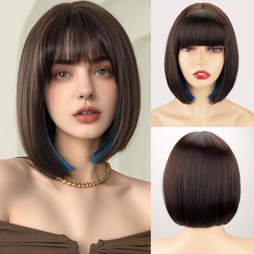Luxclipse Black White Highlight Short Bob Straight Wigs Human Hair