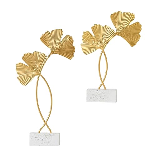 HAMPPLIES 2piezas Decoraciones Ginkgo De Hierro Dorado para Escritorio Adornos Nórdicos De Estilo para Hogar y Oficina