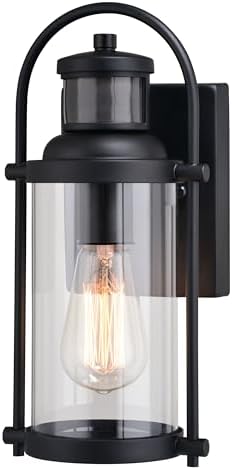 VAXCEL Winfield 5.75-in. 1 Light Black Motion Sensor Dusk to Dawn Outdoor Wall Lantern Clear Glass