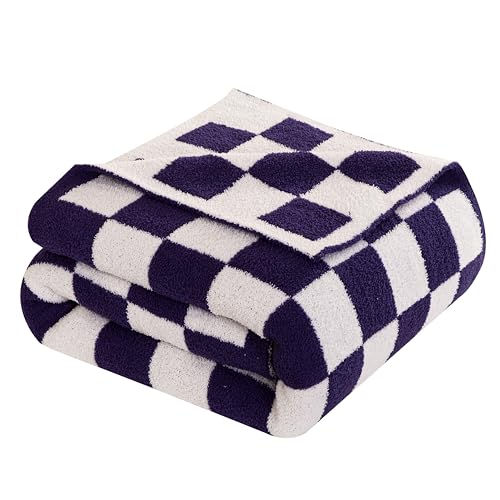 Image of Elegant Comfort Checkered Throw Blanket, Purple Super Soft Cozy Fluffy Warm Throw Blankets for Couch, Sofa, Chair, Bed, Camping, Picnic, Travel Lightweight Bed Blanket (50 inch x 70 inch)