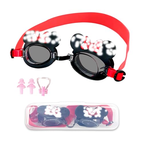 Occhialini da Nuoto Minniie per Bambini 3-12 Anni, Occhialini Piscina Anti Appannamento Regolabili, Nasello Flessibile e Protezione UV, con Tappi per Orecchie, Clip per Naso e Custodia