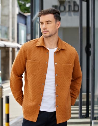 COOFANDY Mens Shacket Long Sleeve Shirt Jacket with Pockets Lightweight Quilted Overshirt3
