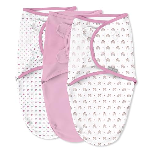 Image of SwaddleMe by Ingenuity Original Swaddle, 100% Cotton, Improves Sleep & Calms Startle Reflex, 0-3 Months, 3-Pack - Over the Rainbow