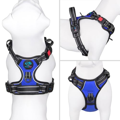 Image of PHOEPET No Pull Dog Harness Medium Reflective Front Clip Vest with Handle,Adjustable 2 Metal Rings 3 Buckles,[Easy to Put on & Take Off](M, Royal Blue)