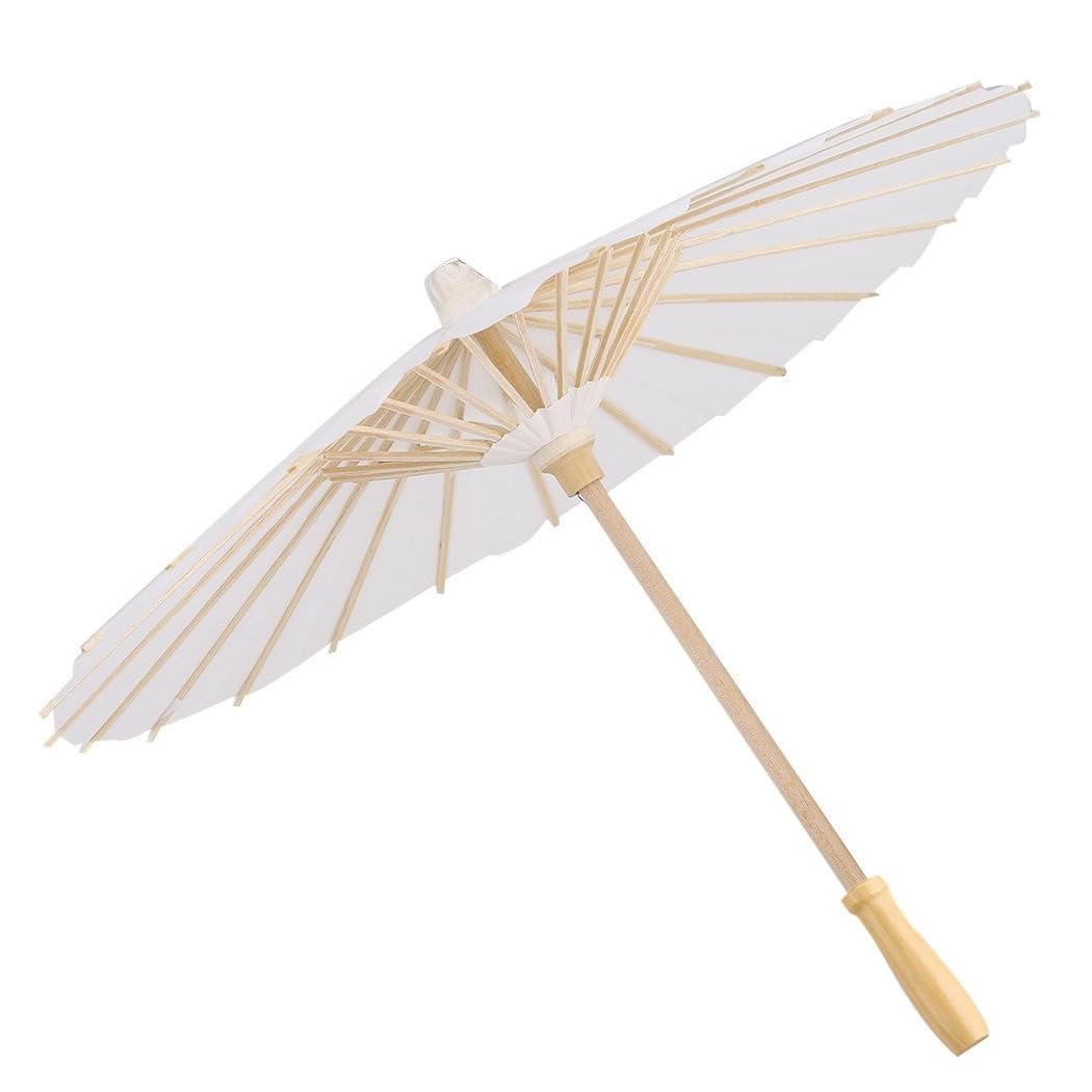 Trade Shop - Set 12 Pezzi Ombrello Bambu Bianco 15 Cm Carta Legno Sposa Wedding Ombrellino