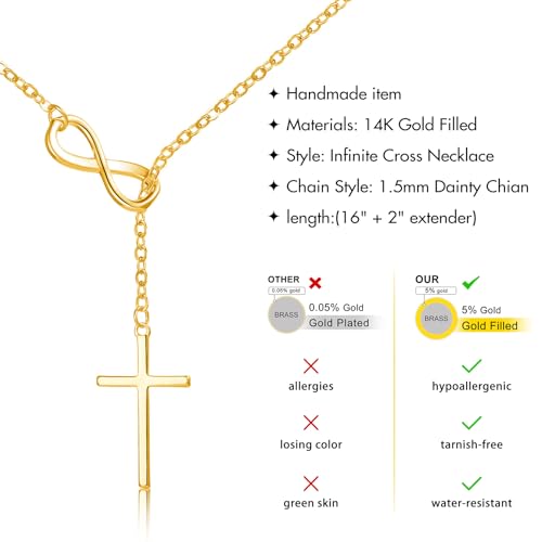 cross necklace for women 14k goldsilver plated dainty infinity long pendant charm necklace trendy non tarnish waterproof jewelry simple religious christian baptism faith jewelry gifts christmas stocking stuffer