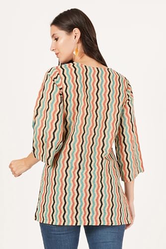 Image of Amazon Brand - Anarva Jaipuri Cotton Printed Short Kurti for Women