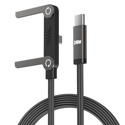 Image of MARSJONE USB C to USB C 240W Fast Charging Cable with Foldable Mobile Stand Holder, Braided Type C PD Cord 4.9 Ft Length for Gaming Desk Office Travel and Home Charging