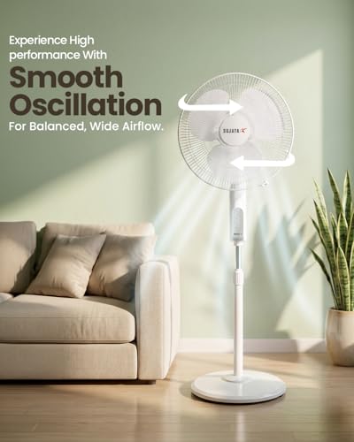 Image of Sujata BLDC Pedestal Fan with Remote | 2 Year Warranty | Stand Fan, 400mm Sweep, 1350 RPM | 100% Copper Winding, Silent Operation with Oscillation, Ideal for Home & Offices (Greenova Air - White)