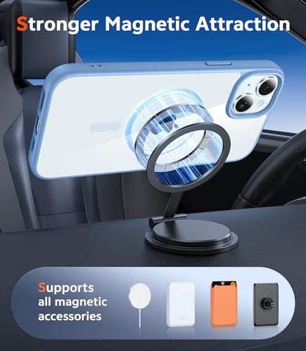 Image of FNTCASE for iPhone 15 Case Clear: iPhone 14 /13 Case Magnetic Phone Cases with Screen Protector Compatible with Magsafe Slim Anti Yellowing Rugged Protective Transparent Cell Cover (B-Sierra Blue)