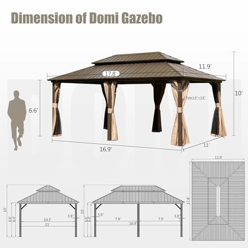 Domi Outdoor Living Domi 12’ X 18’ Hardtop Gazebo Aluminum Frame Canopy With Netting & Curtains thumb #5