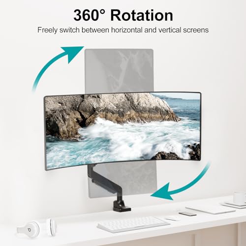 Image of MOUNT PRO Single Monitor Mount for Max 43 Inch Ultrawide Computer Screen, Premium Aluminum Heavy Duty Monitor Arm Holds 6.6lbs to 33lbs, Gas Spring Full Motion Display Desk Stand, VESA Mount