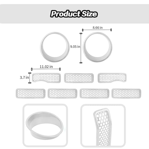 Image of JeCar Mesh Grill Inserts & Headlight Covers Fit for 2024+ Jeep Wrangler JL Grill Covers Trim Accessories (9pcs White)
