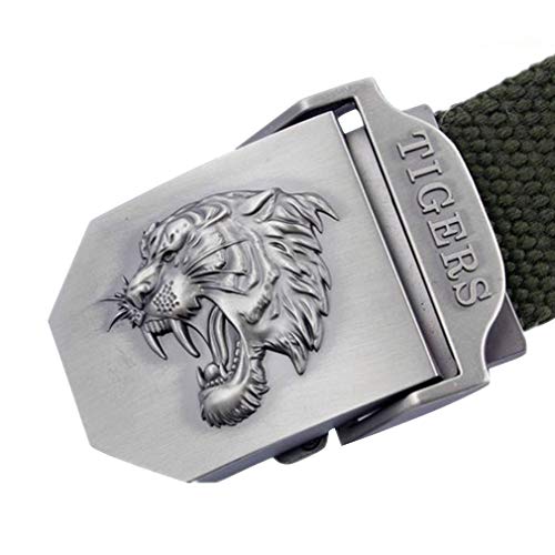 LKMY Men's Belt With 3D Tiger Buckle,Men Nylon Canvas Breathable Military Tactical Men Waist Belt Gift (black)4