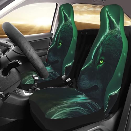 Housses de siège de voiture universelles avant loup vert pour camionnette SUV