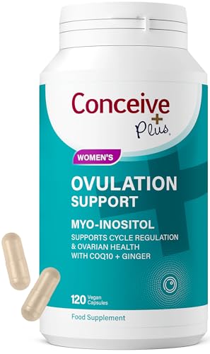 Conceive Plus Ovulation Support - PCOS Supplement with Myo-Inositol & D-Chiro Inositol Folate Ginger and CoQ10 - Pregnancy Vitamins for Women - Hormone Balance for Women - 120 Capsules