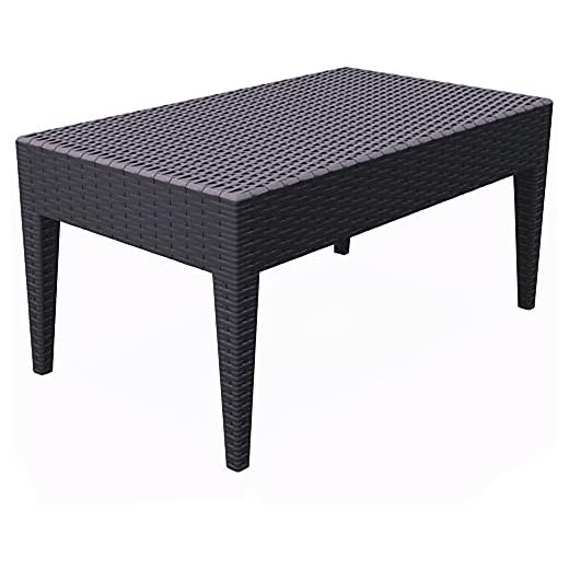 RESOL Ipanema Mesa Jardín 92x53 Exterior| Imitación Ratán en Resina | Mesa Auxiliar o Mesita de Café Baja para Patios, Terrazas o Balcones Pequeños con Filtro UV | Color Marrón Chocolate