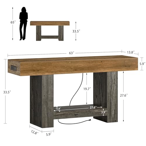Image of 63 inch Entryway Table with Smart RGB Lights and Charging Station, Narrow Console Table with App-Controlled and Music Sync, Farmhouse Entry Way with Open Storage for Living Room, Hallway, Behind Couch