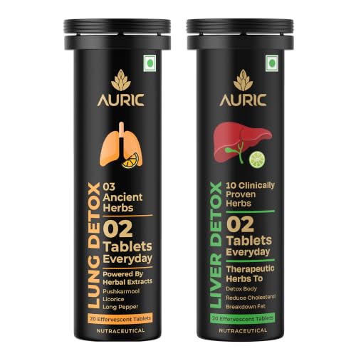 Image of Auric Liver & Lung Detox Combo Effervescent Tablets | 20 Tablets Each | Ayurvedic Herbal Blend with NAC, Licorice, Pushkarmool & 10 Herbs | Fizzy Wellness Drink
