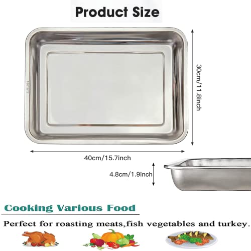Baking Tray Pan Large 40x30x4.8CM Stainless Steel 304 Tray Baking Pan Deep Edge Roasting tin,Non Toxic & Heavy Duty & Easy Clean