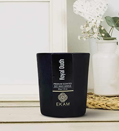 Image of EKAM Royal Oudh Votive Soy Wax Scented Candle, 40 Grams, 10 Hours Burn Time| Long Lasting Premium Candles | Ideal for Home Decor | Gifting & Aromatherapy (Pack of 12)